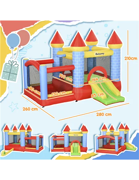 Outsunny Kids Bounce Castle Inflatable Trampoline Slide Pool Basket for Kids Age 3-10, 3 x 2.75 x 2.1m