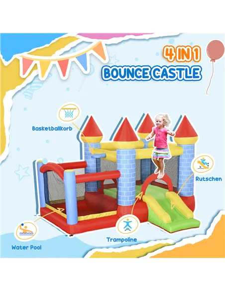 Outsunny Kids Bounce Castle Inflatable Trampoline Slide Pool Basket for Kids Age 3-10, 3 x 2.75 x 2.1m