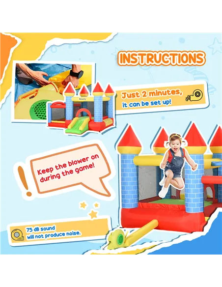 Outsunny Kids Bounce Castle Inflatable Trampoline Slide Pool Basket for Kids Age 3-10, 3 x 2.75 x 2.1m