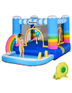 Outsunny Kids Bounce Castle Inflatable House with Trampoline Pool Climbing Wall with Inflator Carrybag, 2.8 x 1.7 x 1.55m