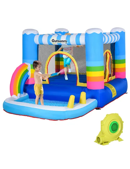 Outsunny Kids Bounce Castle Inflatable House with Trampoline Pool Climbing Wall with Inflator Carrybag, 2.8 x 1.7 x 1.55m