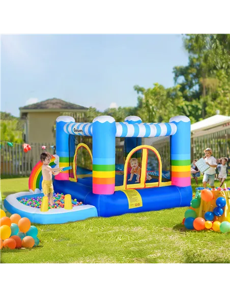 Outsunny Kids Bounce Castle Inflatable House with Trampoline Pool Climbing Wall with Inflator Carrybag, 2.8 x 1.7 x 1.55m
