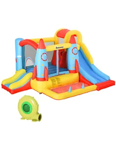 Outsunny Bounce Castle Inflatable Trampoline Slide Pool Rocket Design 3.4 x 2.8 x 1.85m