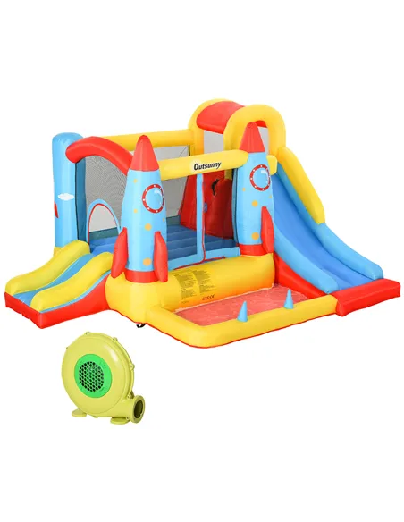Outsunny Bounce Castle Inflatable Trampoline Slide Pool Rocket Design 3.4 x 2.8 x 1.85m