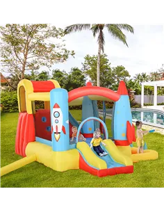 Outsunny Bounce Castle Inflatable Trampoline Slide Pool Rocket Design 3.4 x 2.8 x 1.85m 2