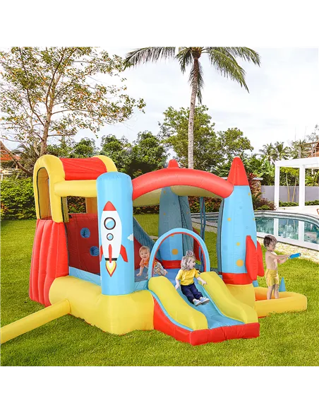 Outsunny Bounce Castle Inflatable Trampoline Slide Pool Rocket Design 3.4 x 2.8 x 1.85m