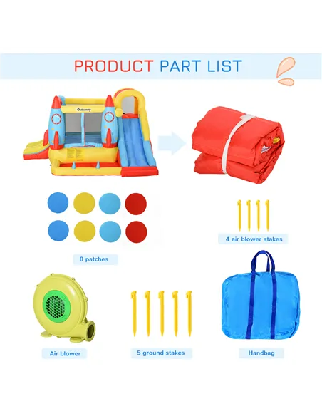 Outsunny Bounce Castle Inflatable Trampoline Slide Pool Rocket Design 3.4 x 2.8 x 1.85m