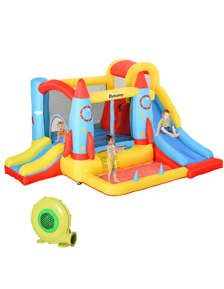 Outsunny Bounce Castle Inflatable Trampoline Slide Pool Rocket Design 3.4 x 2.8 x 1.85m