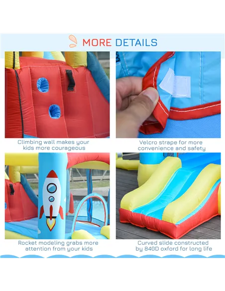 Outsunny Bounce Castle Inflatable Trampoline Slide Pool Rocket Design 3.4 x 2.8 x 1.85m