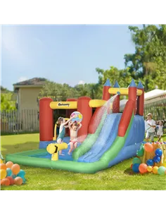 Outsunny Kids Inflatable Bouncy Castle Water Slide 6 in 1 Bounce House Jumping Castle Water Pool Gun Climbing Wall Basketball Ho 2