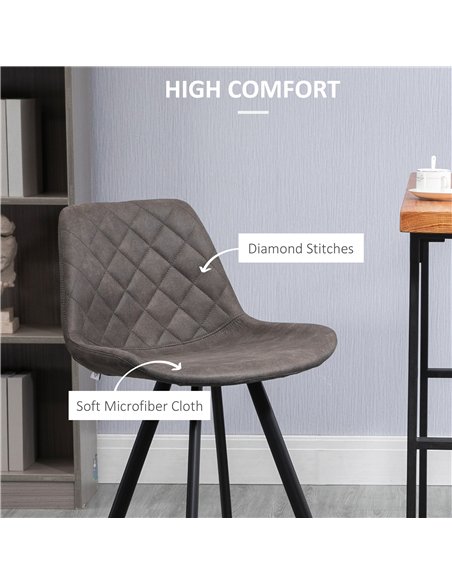 HOMCOM Set Of 2 Bar Stools Vintage Microfiber Cloth Tub Seats Padded Comfortable Steel Frame Footrest Quilted Home Bar Cafe Kitc