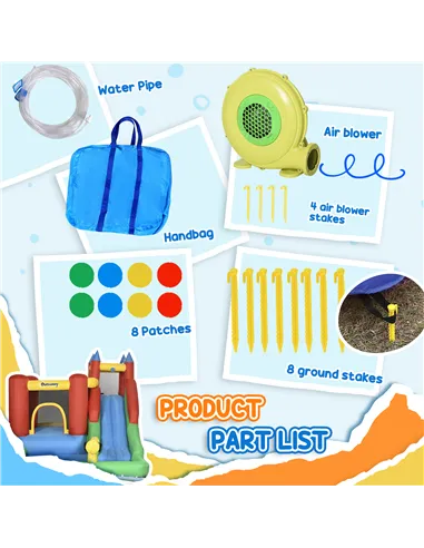 Outsunny Kids Inflatable Bouncy Castle Water Slide 6 in 1 Bounce House Jumping Castle Water Pool Gun Climbing Wall Basketball Ho