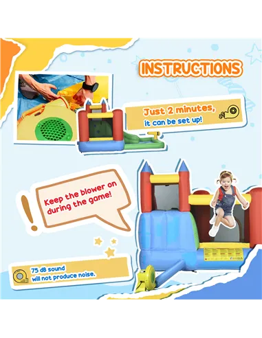 Outsunny Kids Inflatable Bouncy Castle Water Slide 6 in 1 Bounce House Jumping Castle Water Pool Gun Climbing Wall Basketball Ho