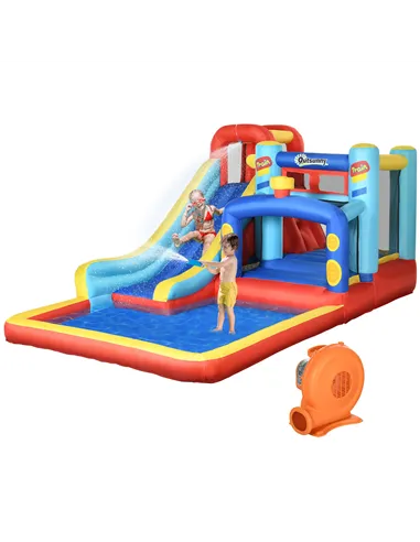 Outsunny 4-in-1 Bouncy Castle, with Slide, Trampoline, Climbing Wall, Blower, Multicoloured