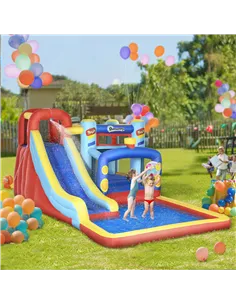 Outsunny 4-in-1 Bouncy Castle, with Slide, Trampoline, Climbing Wall, Blower, Multicoloured 2