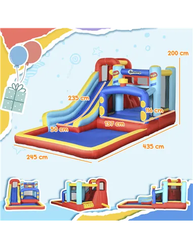 Outsunny 4-in-1 Bouncy Castle, with Slide, Trampoline, Climbing Wall, Blower, Multicoloured