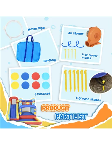 Outsunny 4-in-1 Bouncy Castle, with Slide, Trampoline, Climbing Wall, Blower, Multicoloured