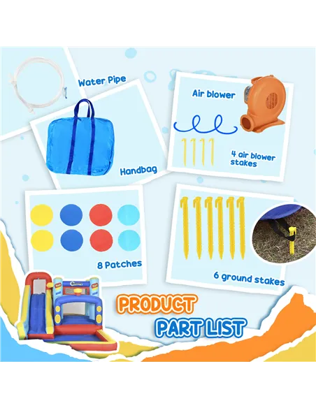 Outsunny 4-in-1 Bouncy Castle, with Slide, Trampoline, Climbing Wall, Blower, Multicoloured