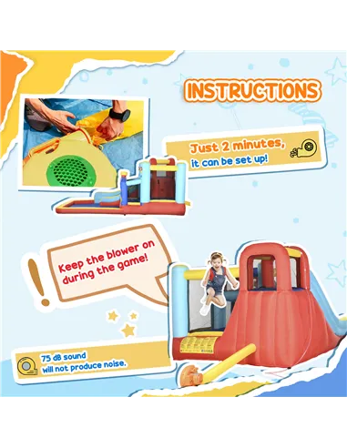 Outsunny 4-in-1 Bouncy Castle, with Slide, Trampoline, Climbing Wall, Blower, Multicoloured