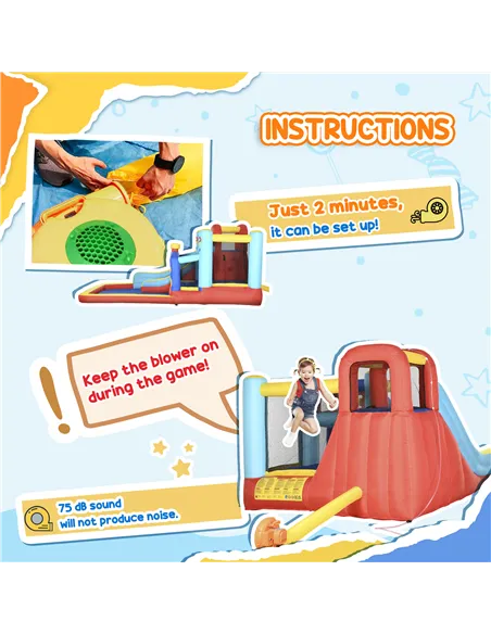 Outsunny 4-in-1 Bouncy Castle, with Slide, Trampoline, Climbing Wall, Blower, Multicoloured