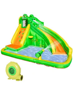 Outsunny 5 in 1 Kids Bouncy Castle Large Crocodile Style Inflatable House Slide Basket Water Pool Gun Climbing Wall with Blower 