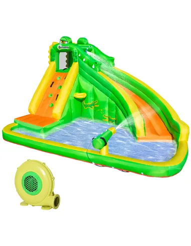 Outsunny 5 in 1 Kids Bouncy Castle Large Crocodile Style Inflatable House Slide Basket Water Pool Gun Climbing Wall with Blower 