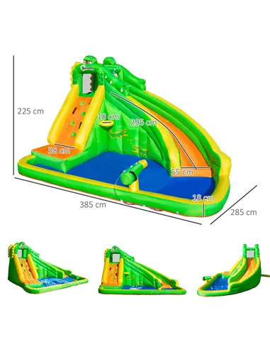 Outsunny 5 in 1 Kids Bouncy Castle Large Crocodile Style Inflatable House Slide Basket Water Pool Gun Climbing Wall with Blower 