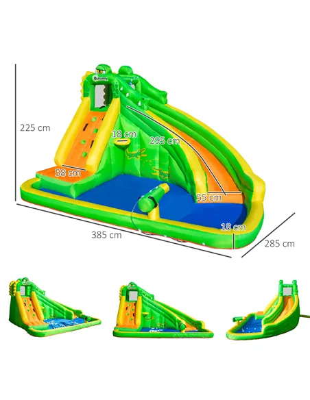 Outsunny 5 in 1 Kids Bouncy Castle Large Crocodile Style Inflatable House Slide Basket Water Pool Gun Climbing Wall with Blower 