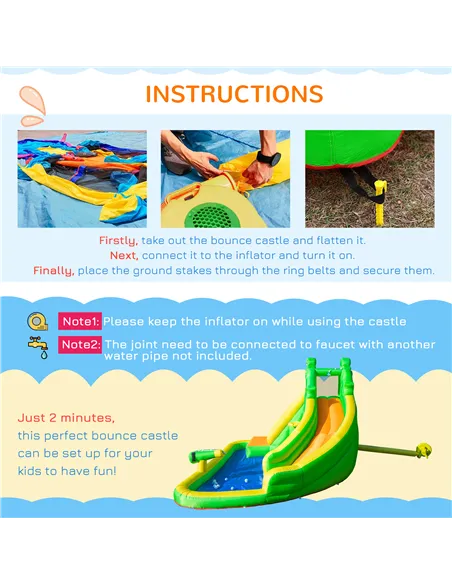 Outsunny 5 in 1 Kids Bouncy Castle Large Crocodile Style Inflatable House Slide Basket Water Pool Gun Climbing Wall with Blower 