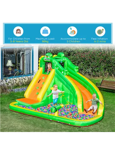 Outsunny 5 in 1 Kids Bouncy Castle Large Crocodile Style Inflatable House Slide Basket Water Pool Gun Climbing Wall with Blower 