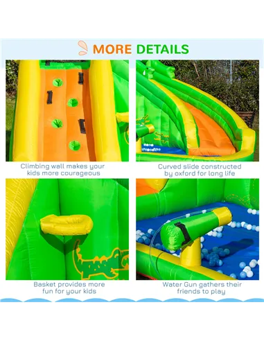 Outsunny 5 in 1 Kids Bouncy Castle Large Crocodile Style Inflatable House Slide Basket Water Pool Gun Climbing Wall with Blower 