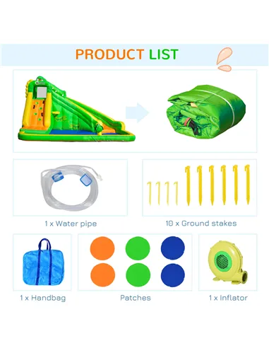 Outsunny 5 in 1 Kids Bouncy Castle Large Crocodile Style Inflatable House Slide Basket Water Pool Gun Climbing Wall with Blower 