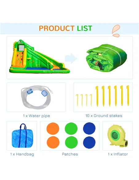 Outsunny 5 in 1 Kids Bouncy Castle Large Crocodile Style Inflatable House Slide Basket Water Pool Gun Climbing Wall with Blower 