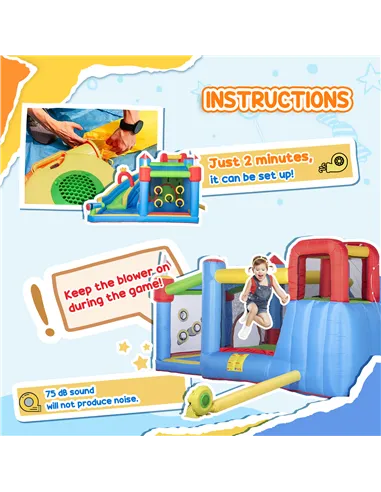 Outsunny 6 in 1 Kids Bouncy Castle, with Water Slide, Water Gun, Climbing Wall, Air Blower for Indoors/Outdoors, 3.9 x 3 x 2m