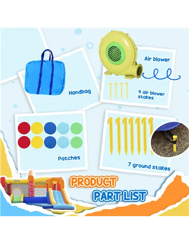 Outsunny 4 in 1 Kids Bouncy Castle Extra Large Double Slides & Trampoline Design Inflatable House Pool Climbing Wall with Blower