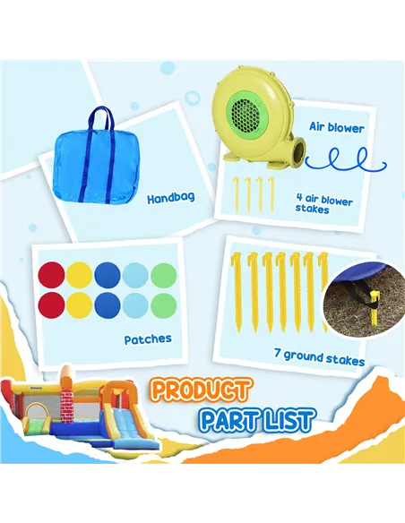 Outsunny 4 in 1 Kids Bouncy Castle Extra Large Double Slides & Trampoline Design Inflatable House Pool Climbing Wall with Blower