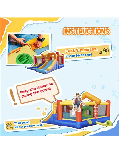 Outsunny 4 in 1 Kids Bouncy Castle Extra Large Double Slides & Trampoline Design Inflatable House Pool Climbing Wall with Blower