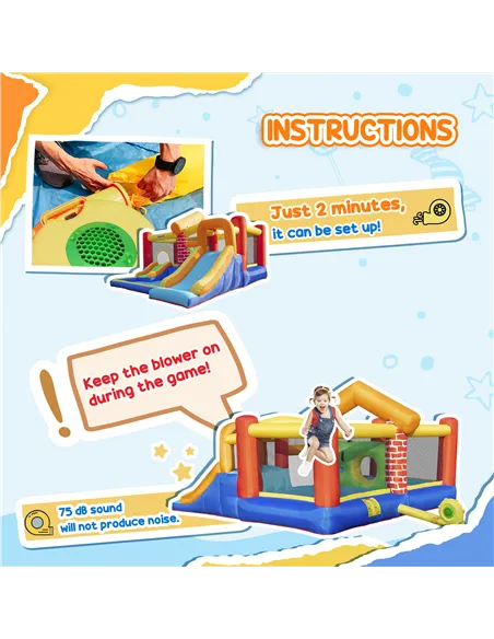 Outsunny 4 in 1 Kids Bouncy Castle Extra Large Double Slides & Trampoline Design Inflatable House Pool Climbing Wall with Blower