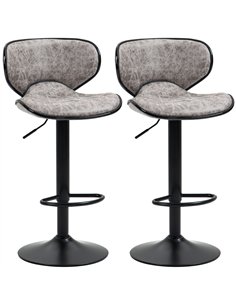 HOMCOM Bar Stool Set of 2 Microfiber Cloth Adjustable Height Armless Chairs with Swivel Seat, Grey