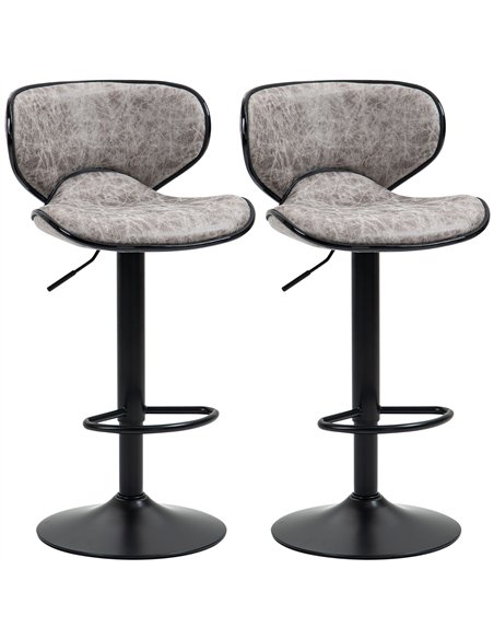 HOMCOM Bar Stool Set of 2 Microfiber Cloth Adjustable Height Armless Chairs with Swivel Seat, Grey