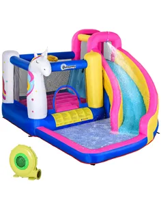 Outsunny 5 in 1 Bouncy Castle, with Blower, for Ages 3-8 Years - Multicoloured