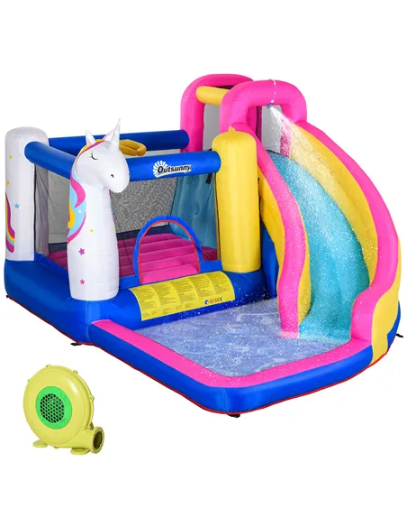 Outsunny 5 in 1 Bouncy Castle, with Blower, for Ages 3-8 Years - Multicoloured