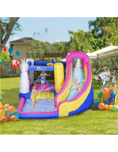 Outsunny 5 in 1 Bouncy Castle, with Blower, for Ages 3-8 Years - Multicoloured