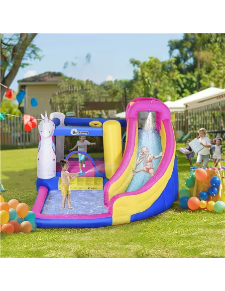 Outsunny 5 in 1 Bouncy Castle, with Blower, for Ages 3-8 Years - Multicoloured