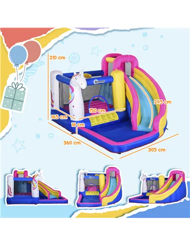 Outsunny 5 in 1 Bouncy Castle, with Blower, for Ages 3-8 Years - Multicoloured