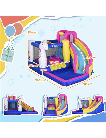 Outsunny 5 in 1 Bouncy Castle, with Blower, for Ages 3-8 Years - Multicoloured