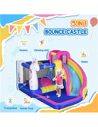 Outsunny 5 in 1 Bouncy Castle, with Blower, for Ages 3-8 Years - Multicoloured