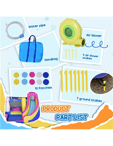 Outsunny 5 in 1 Bouncy Castle, with Blower, for Ages 3-8 Years - Multicoloured