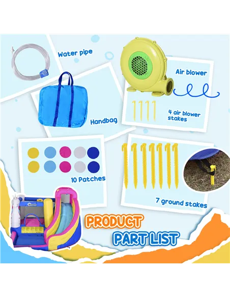 Outsunny 5 in 1 Bouncy Castle, with Blower, for Ages 3-8 Years - Multicoloured