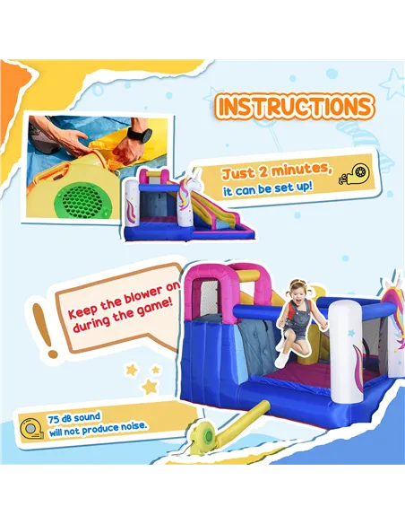 Outsunny 5 in 1 Bouncy Castle, with Blower, for Ages 3-8 Years - Multicoloured